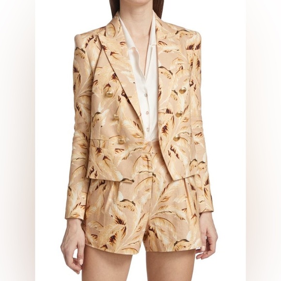 L'AGENCE Designer Print Cropped Blazer With Gold Buttons - Picture 6 of 7